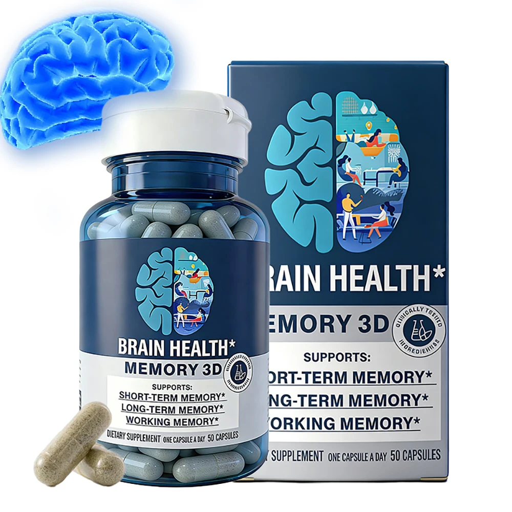 Memory 3D Brain Supplement - Decaffeinated Nootropic Capsules for Memory, Focus, & Cognitive Function - Short/Long Term, Working