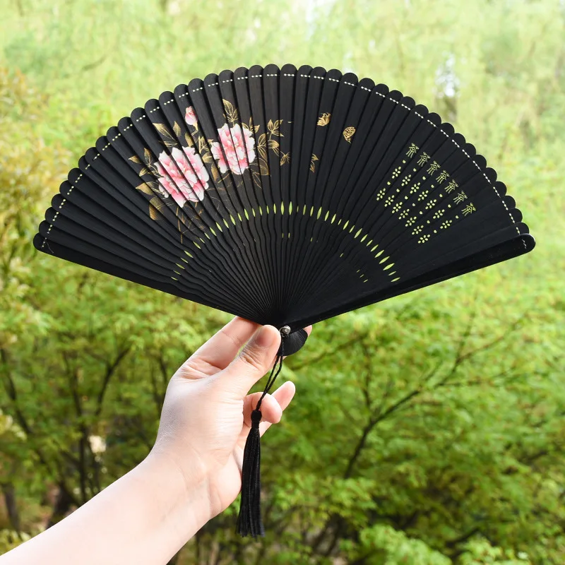 Wedding Hand Fragrant Party Decor Carved Bamboo Folding Fan Chinese Wooden Fan Vintage Hollow Antique Style Folding Fan Crafts