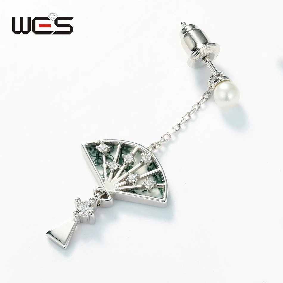 أقراط نسائية على شكل مروحة من الفضة الإسترلينية ، عقيق طحلب فريد من نوعه ، على الطراز الصيني ، مجوهرات راقية ، هدايا خطبة #4