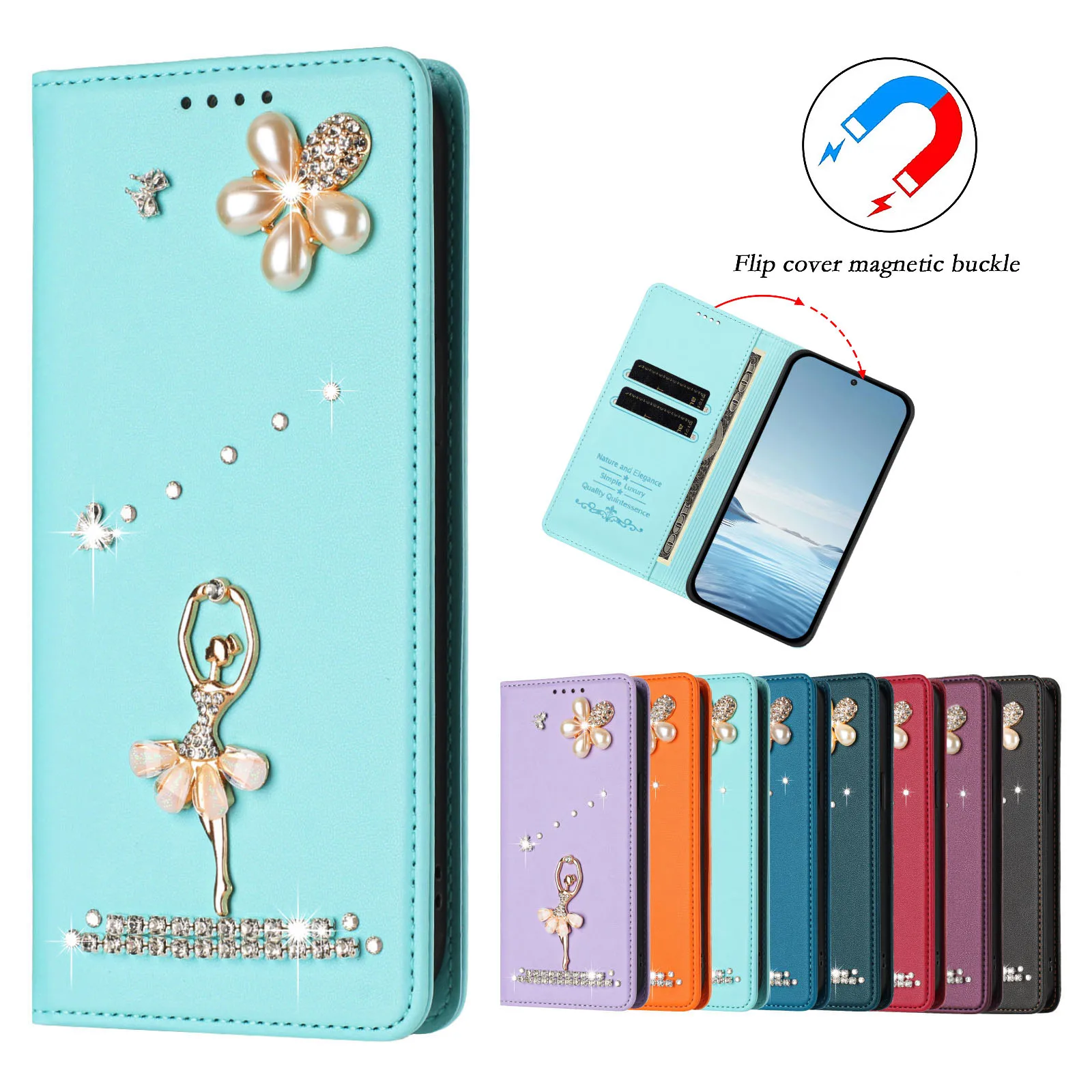 Rhinestone Phone Case for Samsung Galaxy S26 Edge Plus Ultra M36 S25 FE A26 A17 A07 A06 M56 Bling Girl Flip Wallet Cases Cover