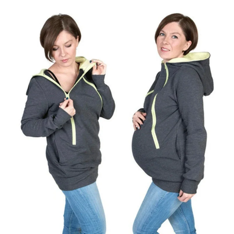 

2-in-1 Maternity Clothings Multifunctional Hood Solid Warm Jackets Postpartum Mother's Outdoor Breastfeeding Sweater Soft Coats