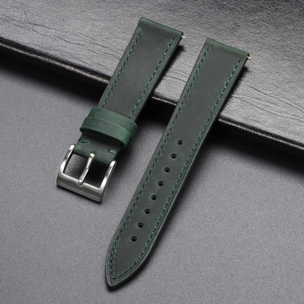 Schnellverschluss-Uhrenarmband aus Vintage-Leder mit Nähten, Rindslederarmband für Omega 18/19/20/21/22/24 mm, braunes Armband für Seiko