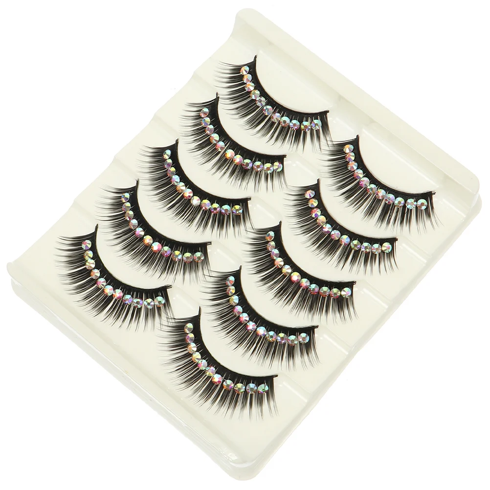 

10 Pairs Sparkly Diamond False Eyelashes Fake Cosplay Tweezers Performance White Rhinestones