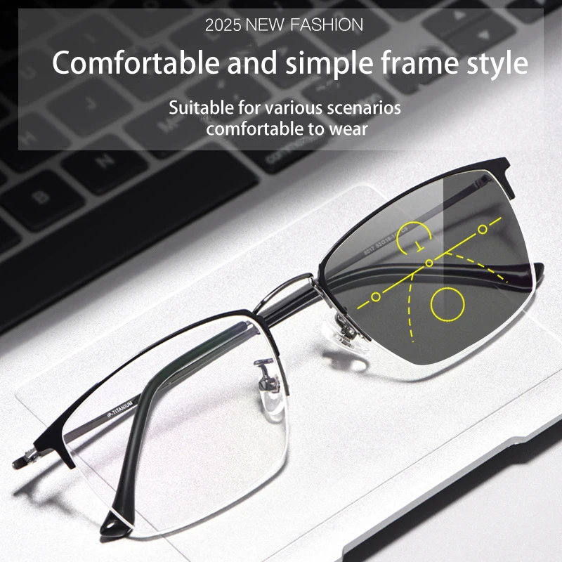 

VICKI Новые деловые мужские очки в стиле ретро в полуоправе — анти-синий свет — настраиваемая по рецепту — мультифокальные линзы 8017JX