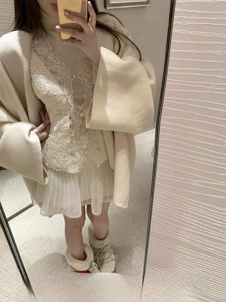 

DOGGYQIN Жилет на пуху с кружевной отделкой и перьями, комплект с юбкой V Ne, зимний наряд из двух предметов Fairy Canion Pear Blossom S...