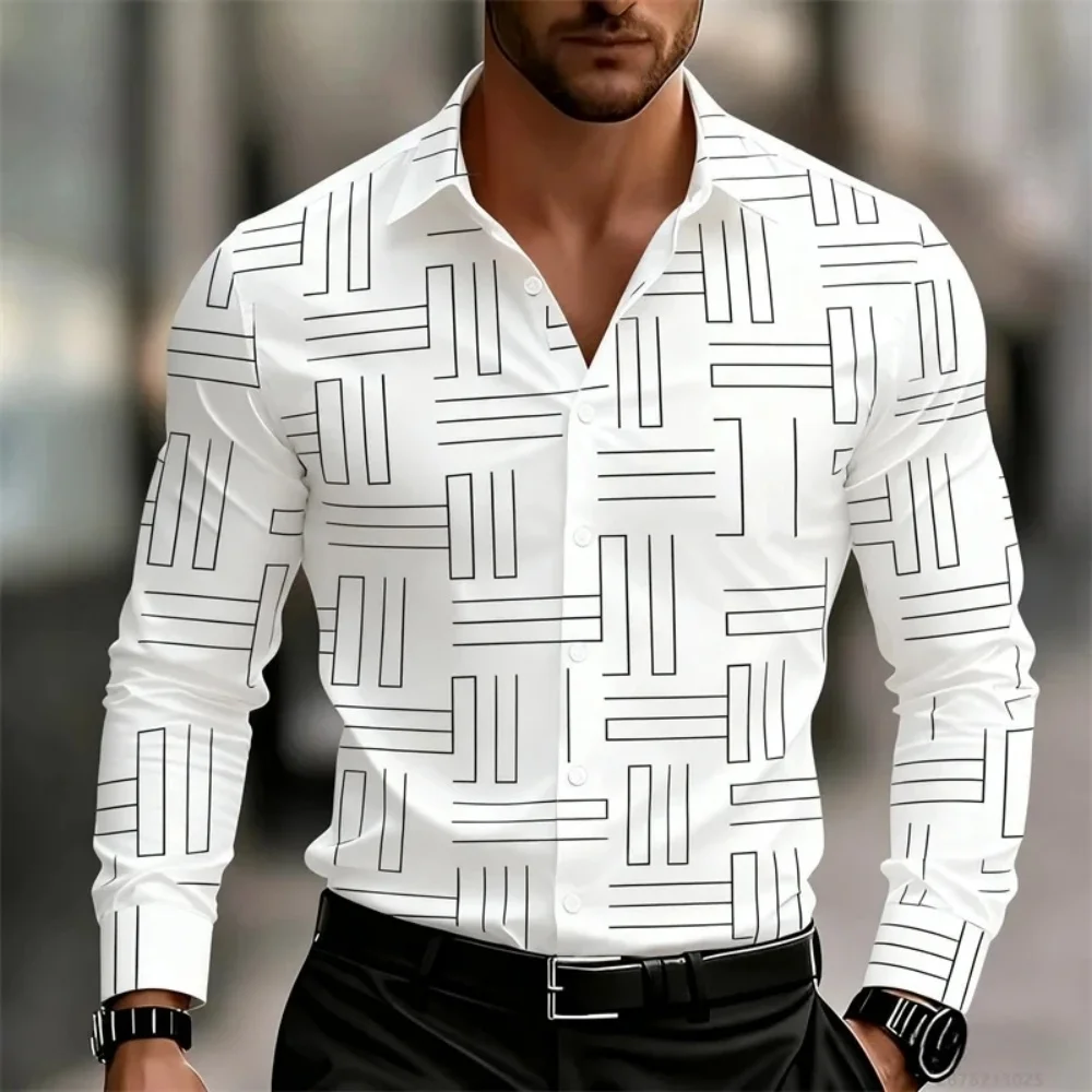 

Men's Striped Long-Sleeved Shirt Casual Digital Print Design Men's Long Sleeve Shirt Comfortable Lapel Design Men's Top Casual