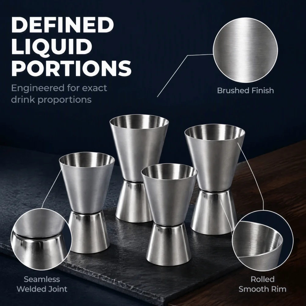 4pcs Easy To Clean Double Jigger Double Ended Silver Color Stainless Steel Jigger Simple Elegant Appearance Cocktail Jigger