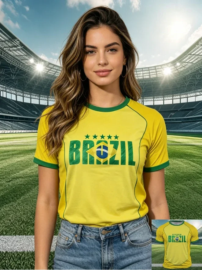 Brazil Style 3D Print T Shirt Outdoor Sports Short Sleeve T-Shirts Casual Round Neck Loose Tops Summer Trend Clothing Streetwear