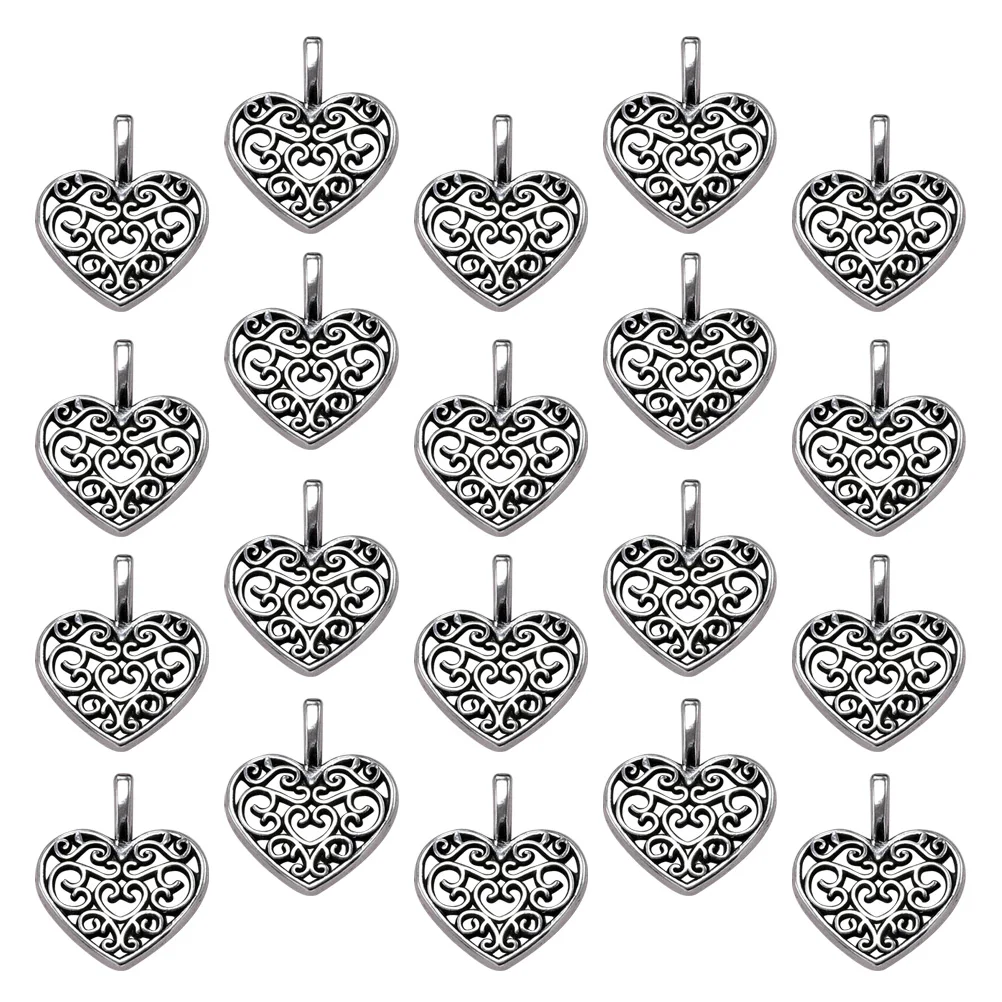 

20 Pcs Heart Pendant Alloy Charm Silver Jewelry Making DIY Charms Necklace Bracelet Earrings Accessories Durability