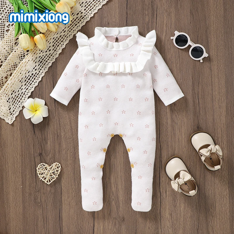 

Baby Girls Rompers White Crew Neck Long Sleeve Knit Newborn Infantil One Piece Jumpsuits Playsuits Autumn Winter Toddler Clothes