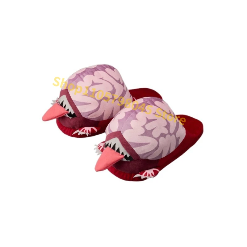 Resident Evil Brain Shape Plush Slippers, Novelty Monster Mouth Design Indoor House Shoes, Soft Fluffy for Couple Home Bedroom