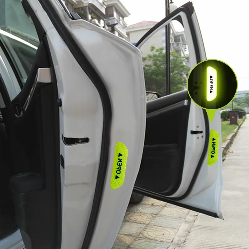 Stiker pintu mobil Universal tanda peringatan stiker pita reflektif tinggi terbuka stiker motor eksterior otomatis malam