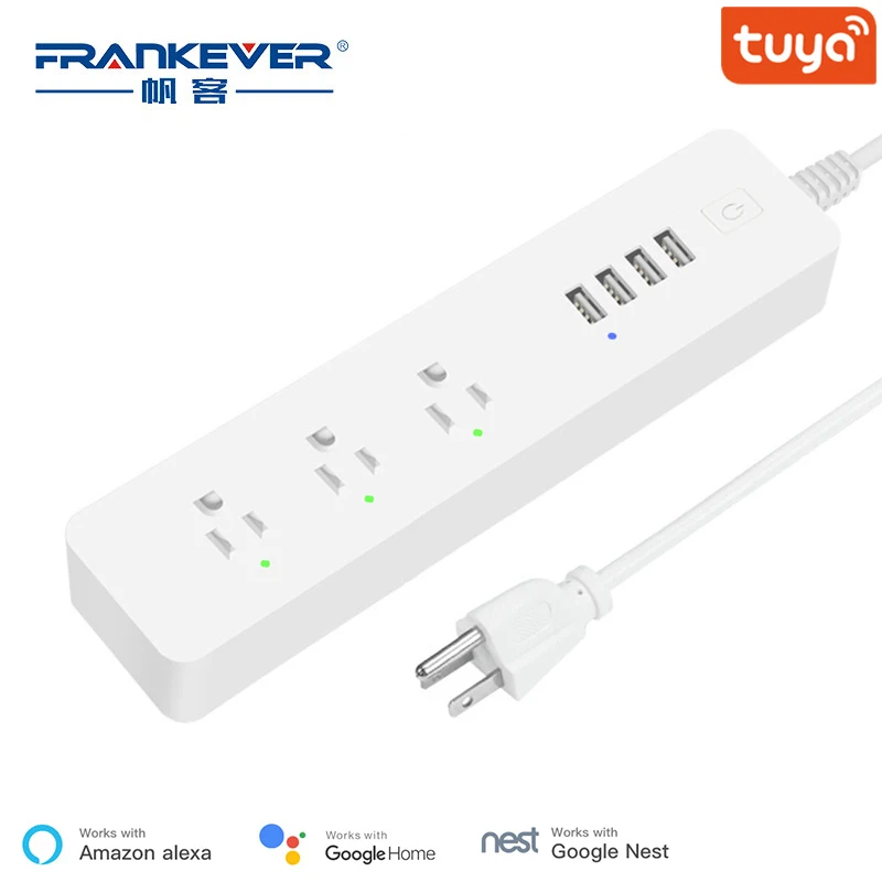 

FrankEver WIFI Smart Power Strip 3 US + 4 USB Port Charging Port Timing App Voice Control Work with Alexa Google Home Assistant