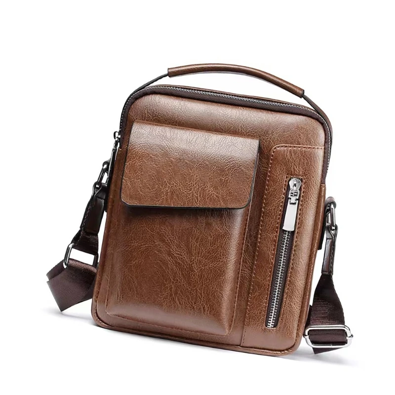 Stylish PU Leather Crossbody Shoulder Bag for Men with Multiple Pockets and Adjustable Strap Retro Small Bag