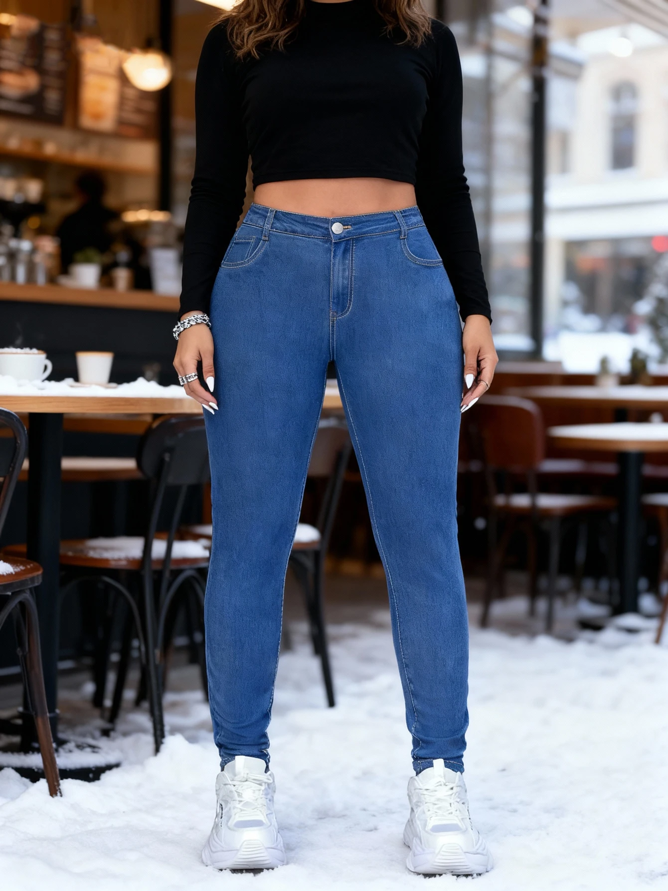 

Plus size women's jeans for casual outings; versatile for all seasons; high-stretch, mid-rise, ankle-length pants