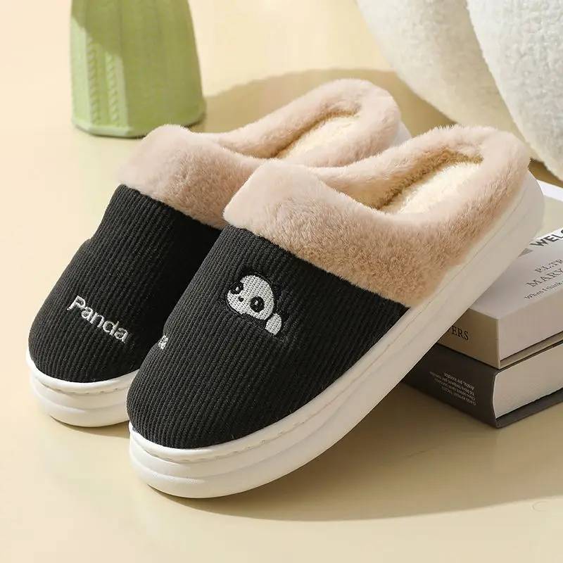 Womens Winter Warm House Slippers 2026 Thick Bottom Non Slip Indoor Couple Furry Shoes