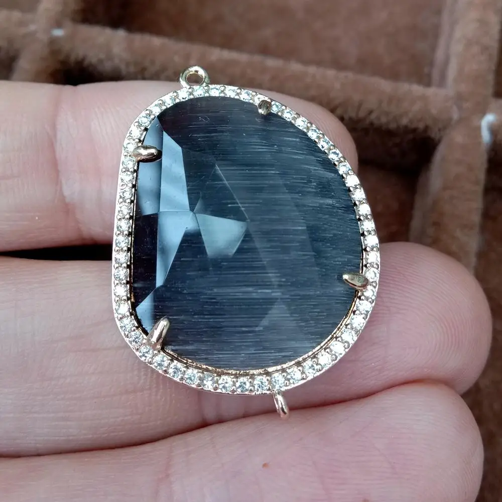 

5 Pcs Black Faceted Quartz Cz Pave Connector Beads Jewelry Handmade DIY