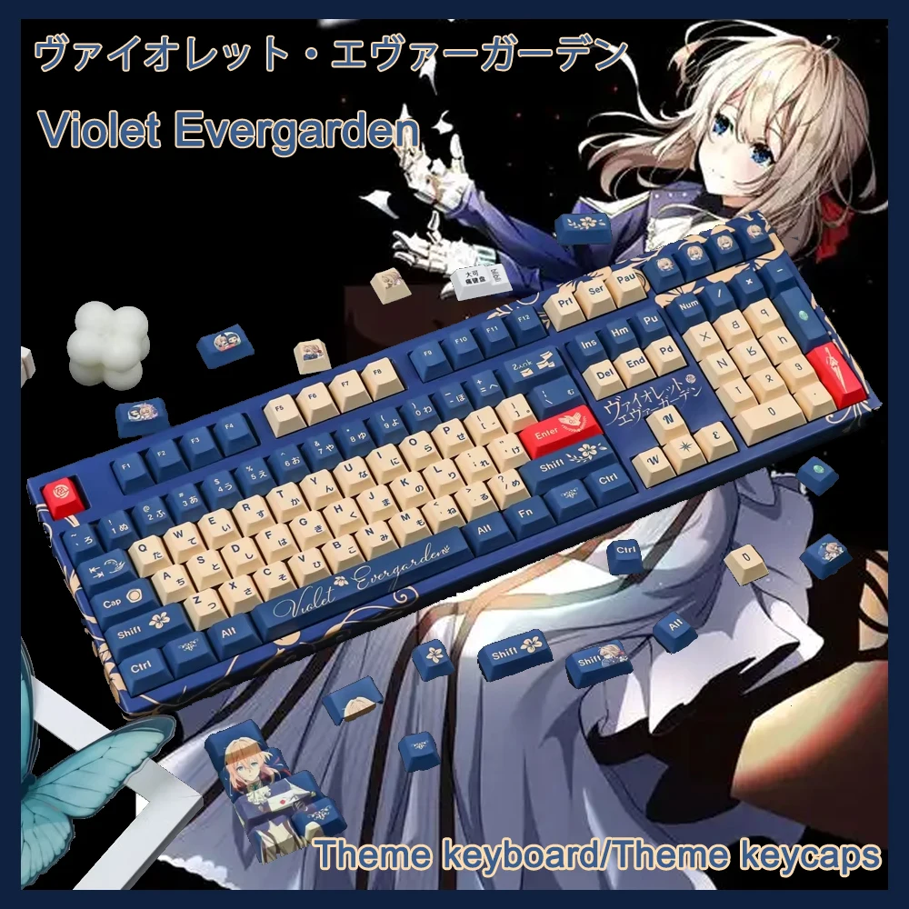 

128 keys Violet Evergarden Animation game Theme PBT Keycap Hot Sublimation Opaque Cherry Profile for Mechanical Keyboard keycaps