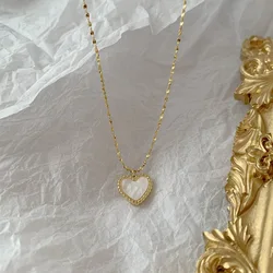2025 Stainless Steel Gold colour OF Heart Pendant Necklace Romantic Lovely White Shell Love Necklace