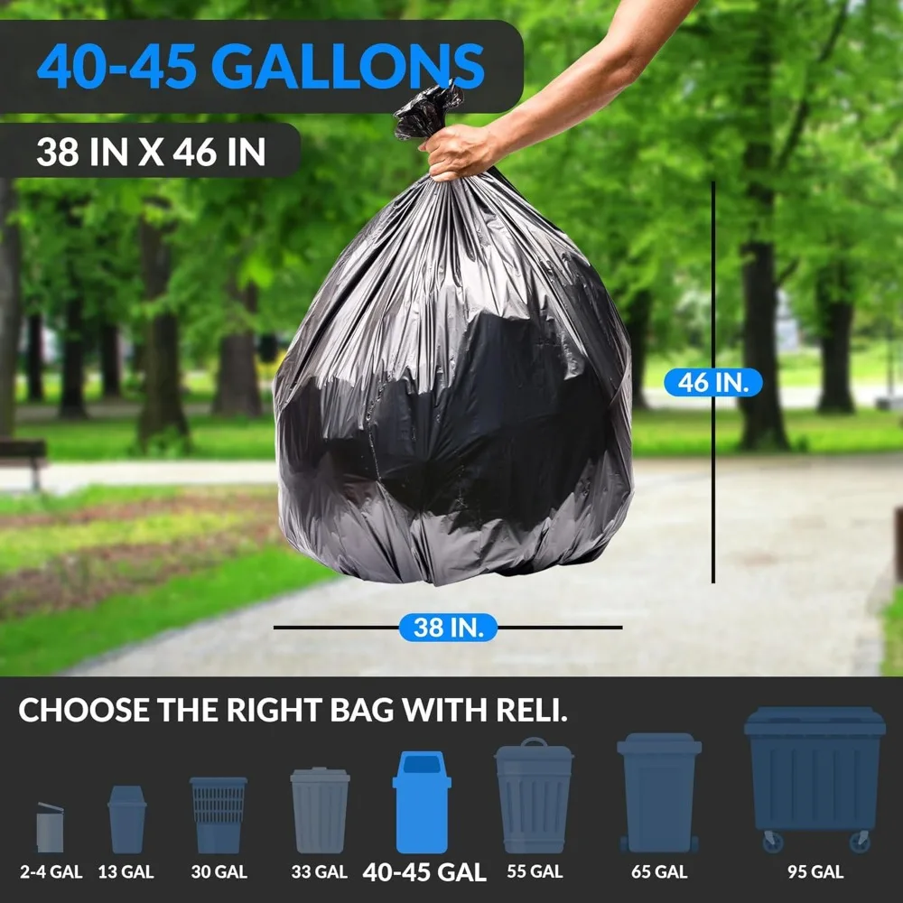

40 to 45 Gallon Trash Bags Heavy Duty | 250 Trash Bags | Super Sizeable, Black, Garbage for Serious Cleanup