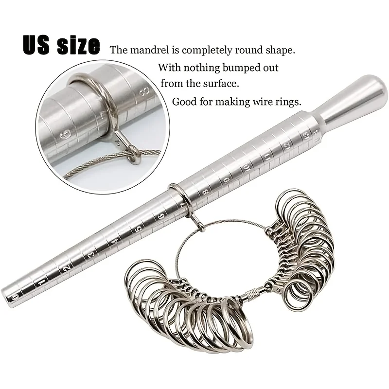 Professional Ring Sizing Mandrel Finger Gauge Tool Set Durable Metal Jewelry Making Kit with Accurate Measuring Gauge