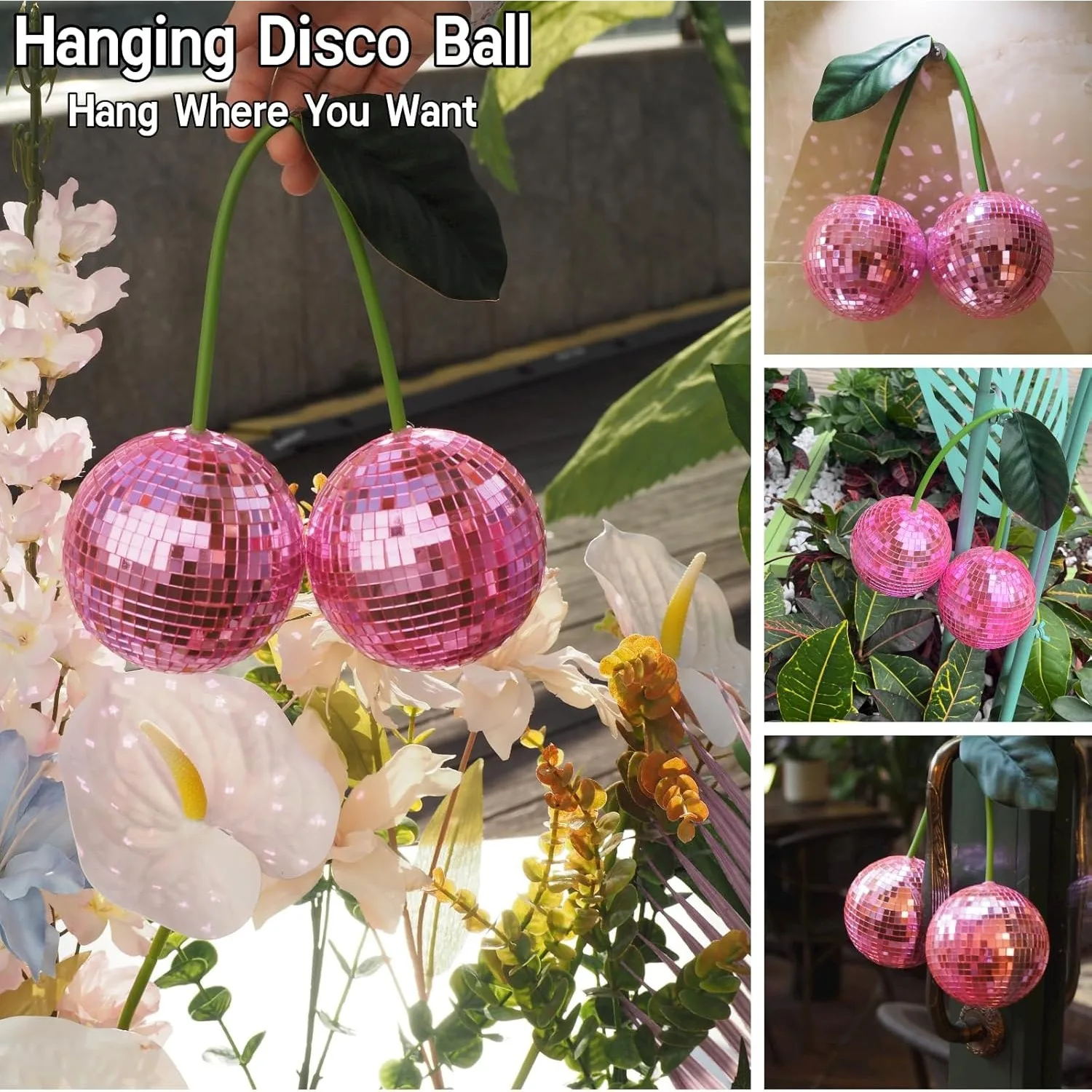 Nouvelle boule disco cerise suspendue, réfléchit la lumière, pour DJ, club, scène, bar, fête, mariage, décoration de fêtes, maison