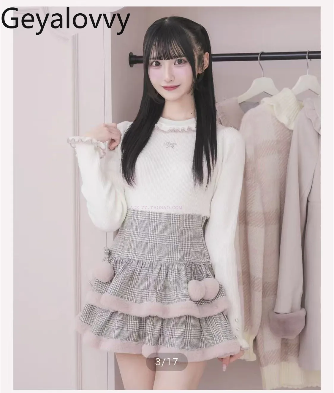 Estilo japonês puro original bonito cor-bloco babados gola pétala pulôver com arco bordado camisa base de malha com nervuras