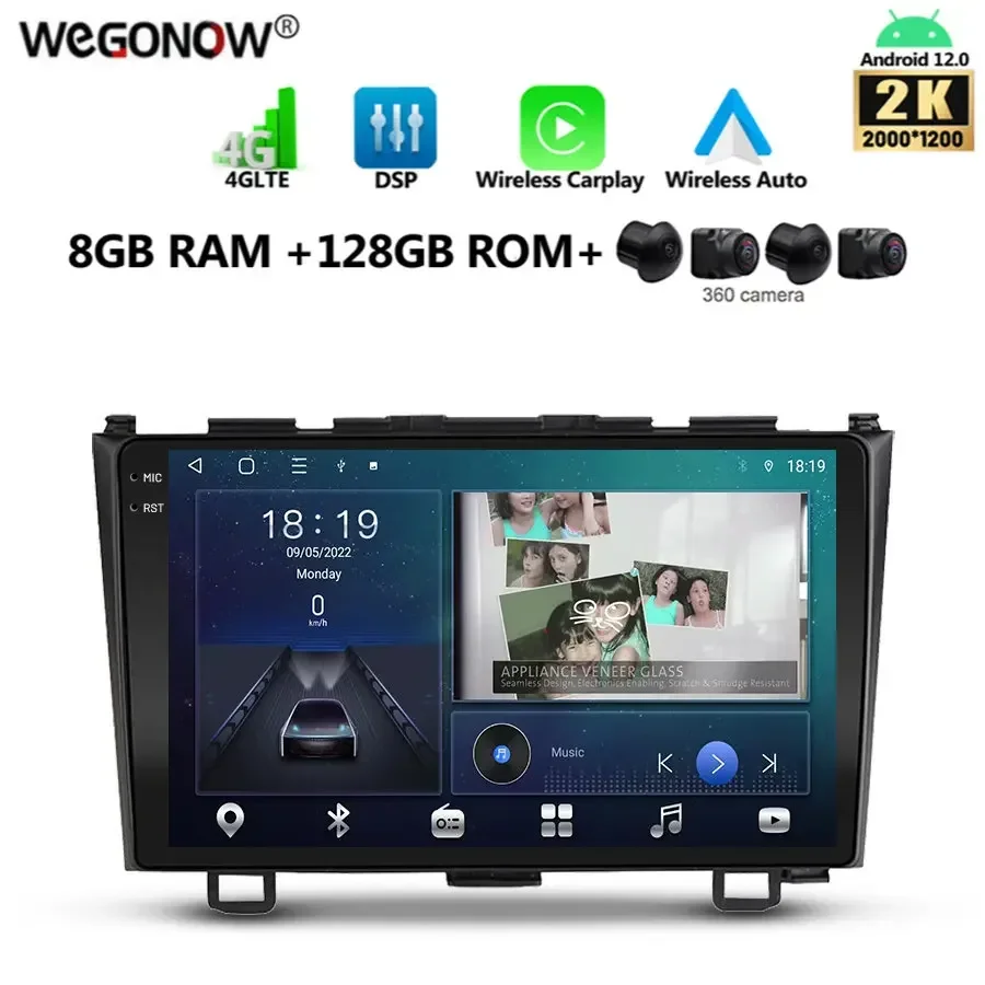 

2K 2000*1200 Carplay Android 13,0 8G + 128G автомобильный DVD-плеер GPS карта WIFI Bluetooth 5,0 RDS радио для Honda CR-V 3 RE CRV 2007-2012