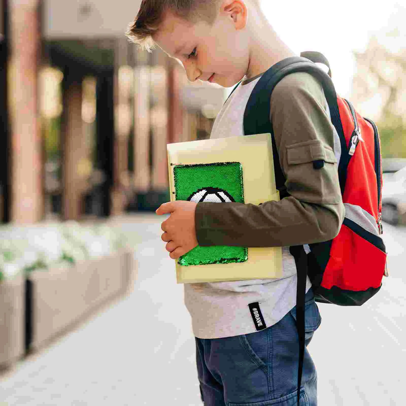 Cuaderno de lentejuelas con patrón de fútbol, cuaderno de escritura, planificador, organizador de diario personal con cerradura (verde)