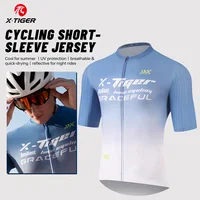 X-TIGER Camisetas de ciclismo para hombre, camisetas de ciclismo transpirables de manga corta con cremallera completa y bolsillos, camiseta profesional para bicicleta de montaña y carretera