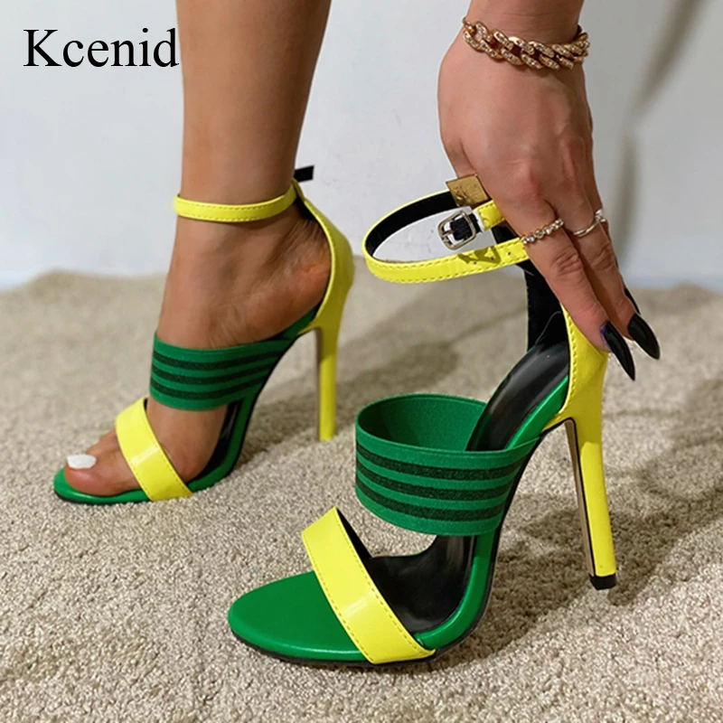 

Kcenid Mixed Color Narrow Band Women's Sandals Summer 2023 Open Toe Buckle Strap Gladiator High Heels Summer Party Dress Shoes