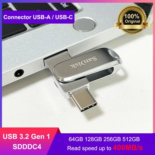 Imagen 1 del producto SanDisk SDDDC4 unidad Ultra Dual Luxe USB tipo C unidad Flash 32GB 64GB 128GB 256GB 512GB Metal OTG USB3.2 Gen 1 U disco para PC/Mac