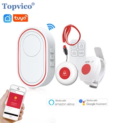 Умная тревожная кнопка Topvico Wi-Fi для пожилых людей, SOS-сигнализация, беспроводной пейджер для сиделки, оповещение о падении, аварийный вызов Alexa Google Home Tuya