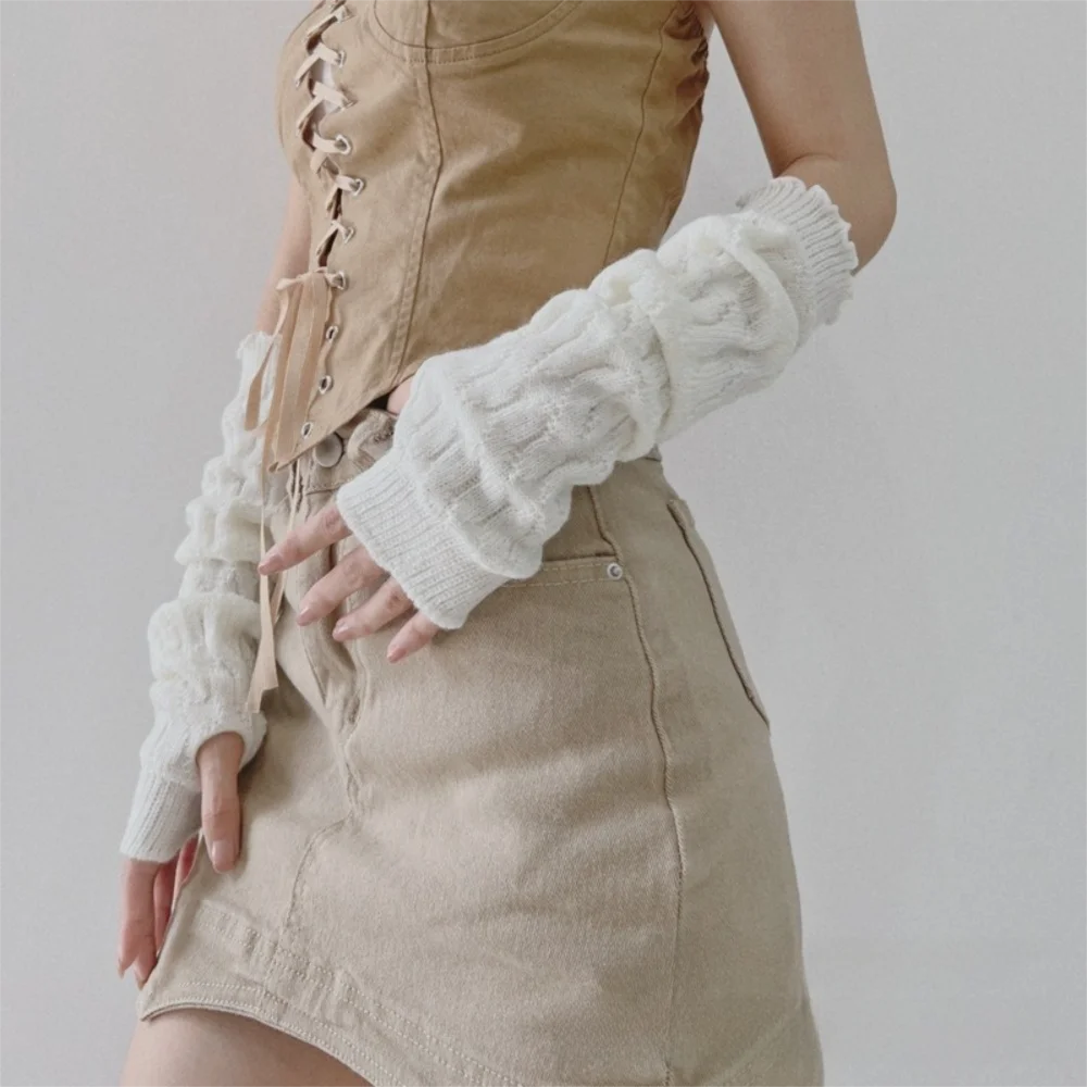 ファッションロングアームウォーマー手袋防寒ニット暖かいアームスリーブ無地指なし手袋秋冬