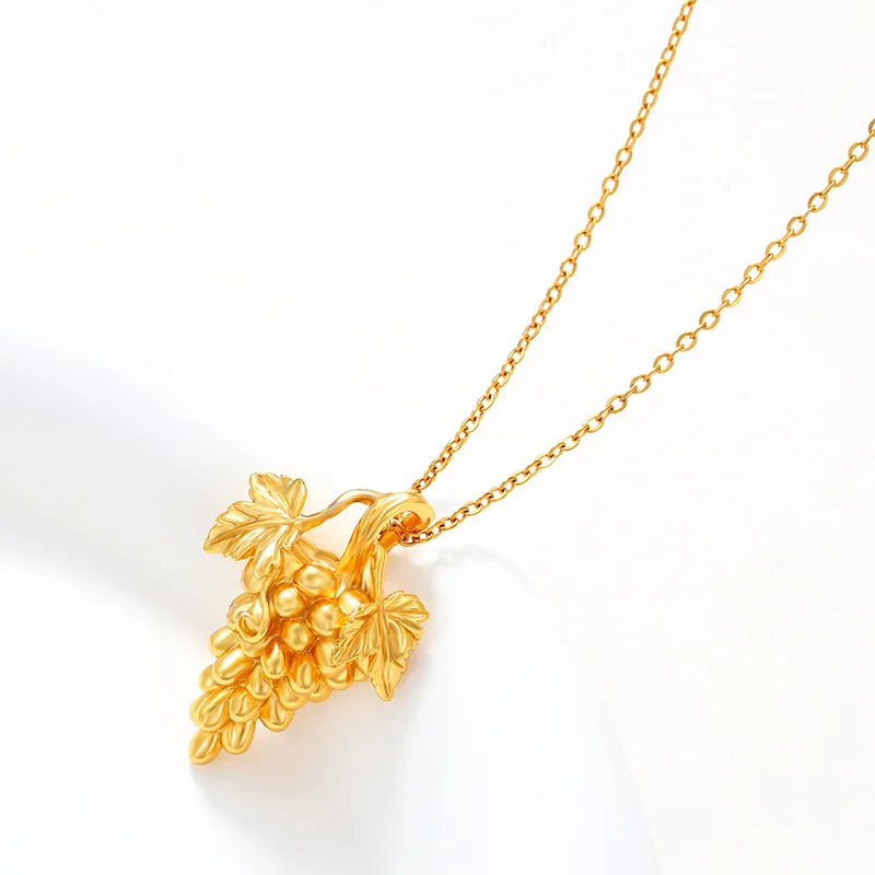 

Luxury 24K 9999 Pure Gold real gold Women's fruit element grape pendant necklace