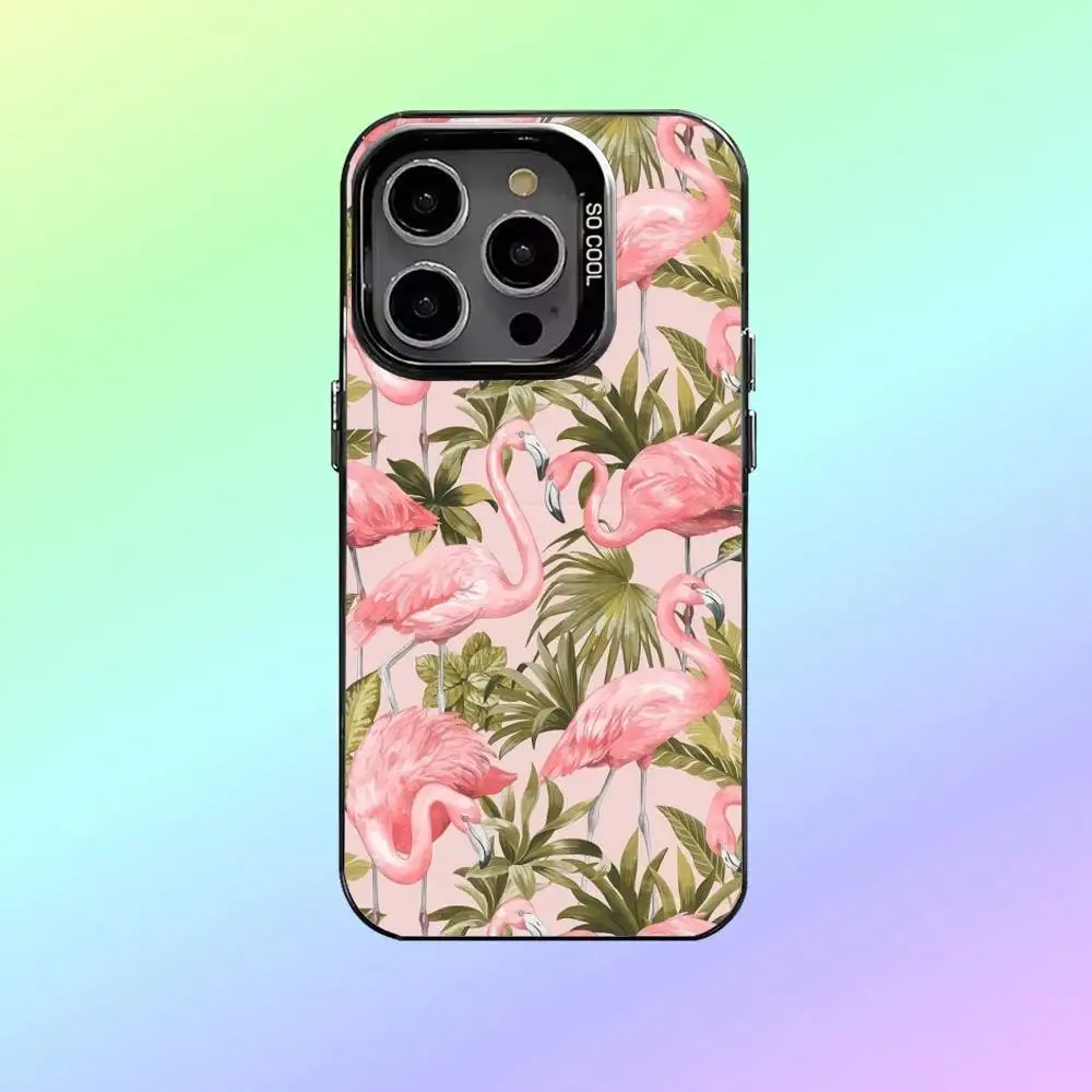 فلامنغو نمط فني جراب هاتف آيفون 17,16,15,14,13,12,11 حافظة هاتف فضية ملونة غطاء فوندا #3