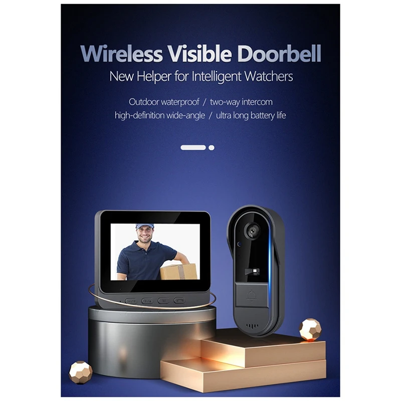 Wireless Waterproof Visual Doorbell IR Night Vision Door Bell HD 4.3Inch IPS Screen Video Smart Home Door Bell Camera