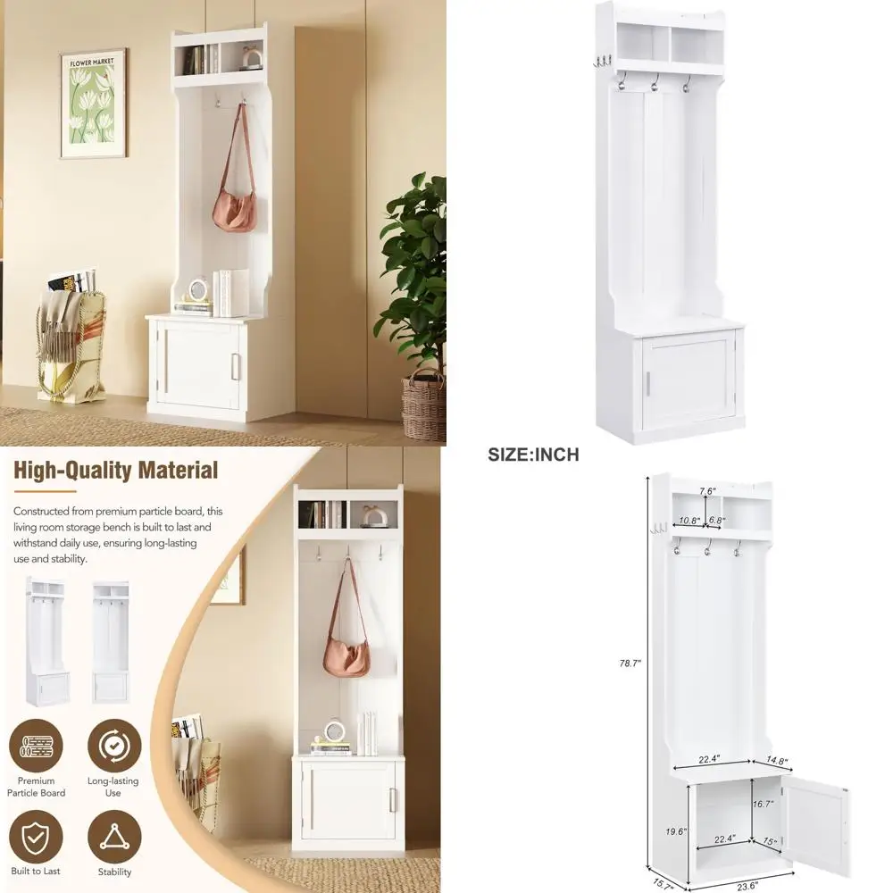 شجرة القاعة مع 6 خطافات، رف معطف ورف تخزين، مقعد مدخل مع خزانة، حل تخزين واسع للمدخل