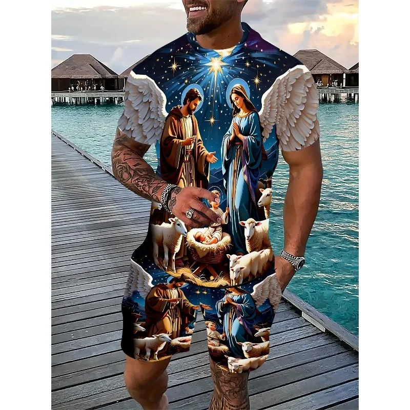 

2025 Summer Fashion Trend 3D Pattern T-shirt and Shorts Set for Men's Casual Daily Outdoor Sports Street Polyester Fiber