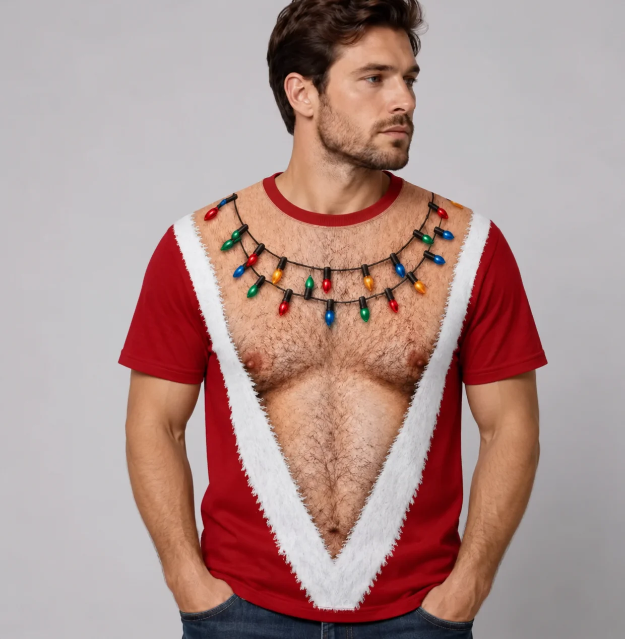 Merry Christmas 3D Printed Christmas T-shirt Fun Pectoral Muscle Print Men's T-shirt for Streetwear, Party Cosplay Clothing Y2k