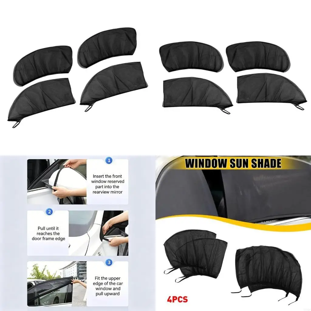 4Pcs Car Window Mesh Screens Large for Sunshade & Insect Universal Fit New
