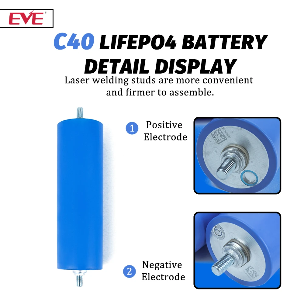 HAKADI 3.2V 20Ah Lifepo4 Cylindrical Batteries Original EVE C40 Cell 1-8PCS For DIY 12V 24V 36V 48V Car Audio Solar System