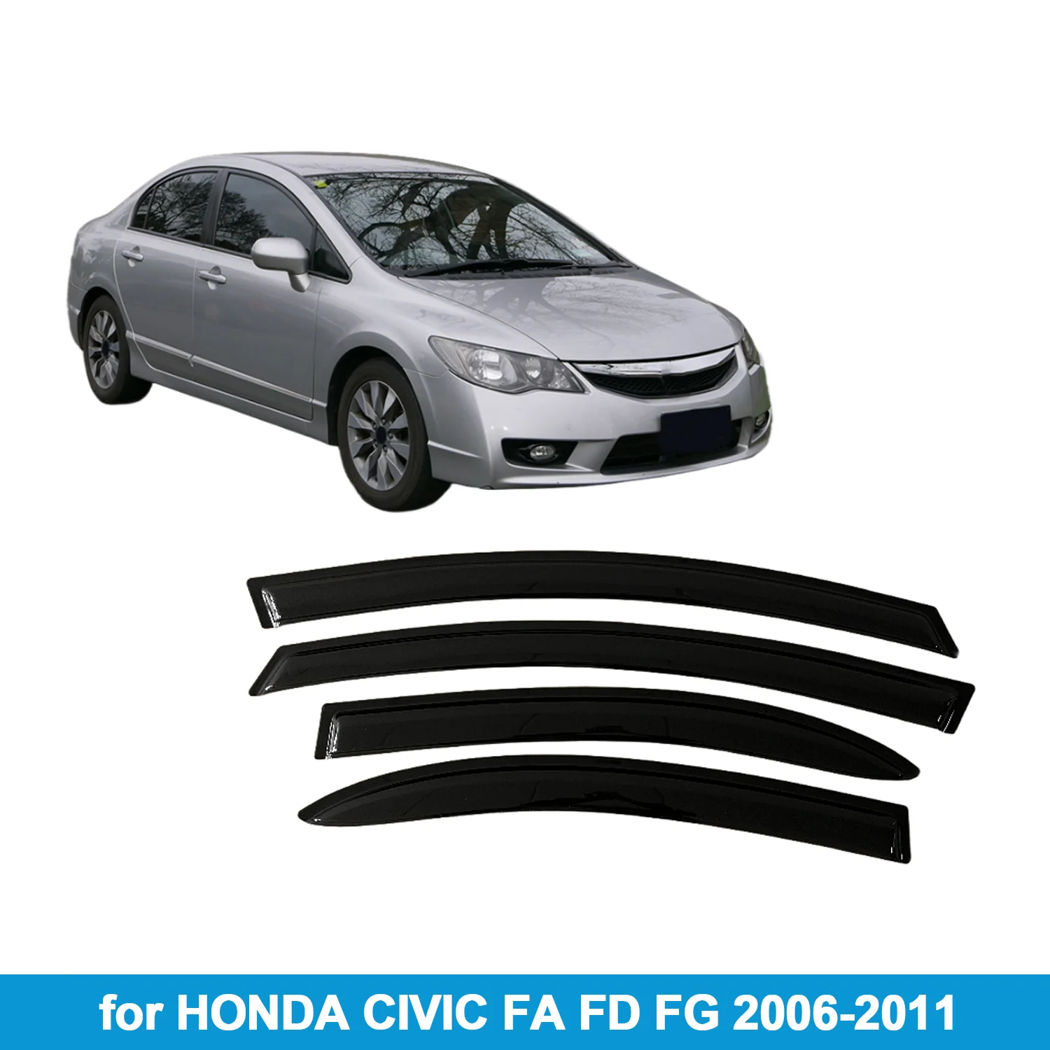 

Window Visor for HONDA CIVIC SEDAN FA FD FG 2006-2011 Rain Guard Side Vent Deflector Weathershield Outside-Mount Tape On
