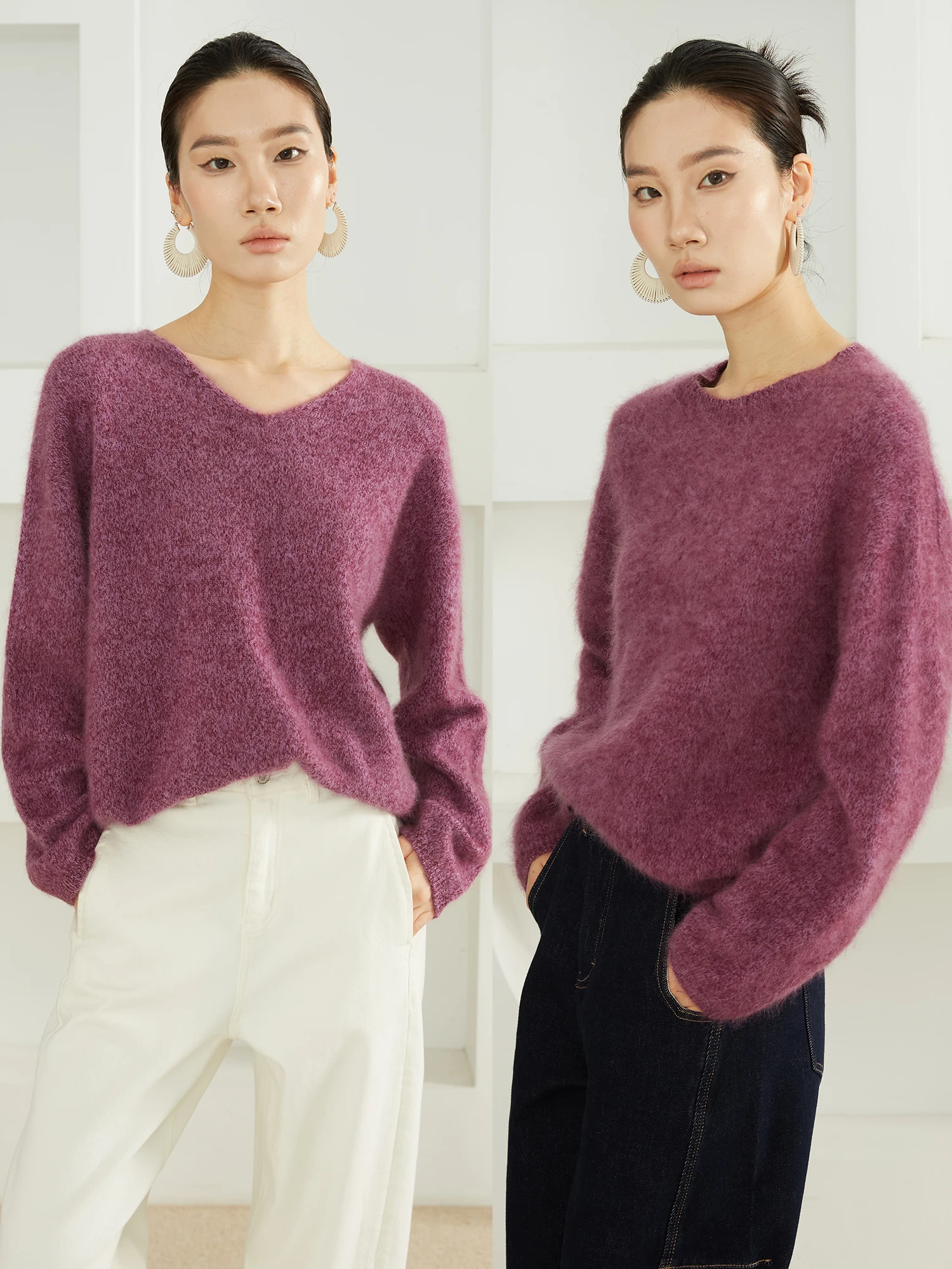 

Thiened Knitted Sweater Wool Camere V-Ne Pullover Women's Casual Sle round Ne Velvet Plu Coat Regular Fit Long Sl...