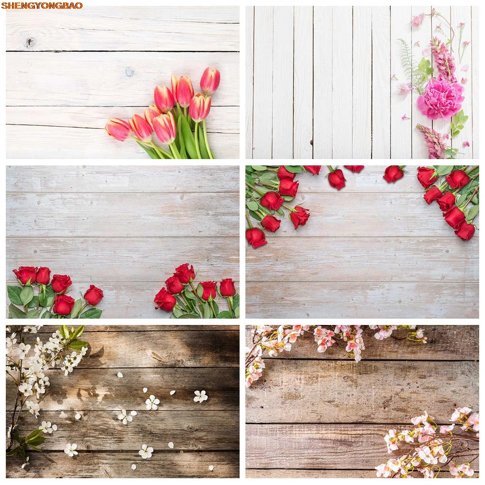 

Spring Flowers Wood Backdrop Wooden Photo Background Food Board Subject Product Photography Props Photographic Wallpaper