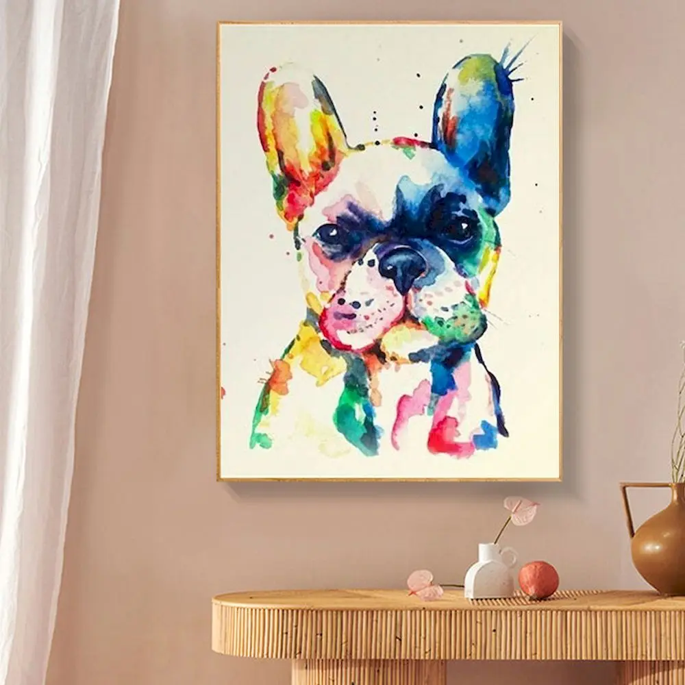 PhotoCustom Malen nach Zahlen, bunte französische Bulldoggen, DIY-Kits auf Leinwand, Acrylfarbe, Ölbild zum Ausmalen nach Zahlen, Dekor