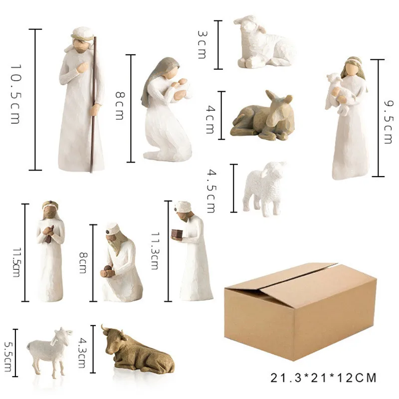 10pcs/set Desktop Ornament Room Decor Nativity Jesus Character Statue Hand Drawn Decoration Christmas Present