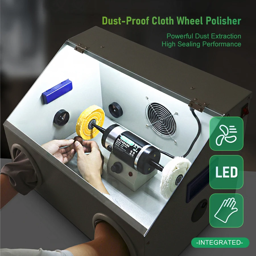 200W Jewelry Polishing Machine Bench Buffer Polisher 220V Variable Speed Jewelry Polisher Machine with Dust Collector