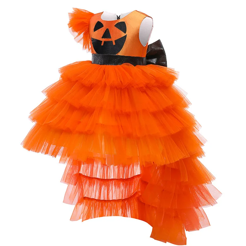 Halloween Child Black Vampire Costume Carnival Party Girls Orange Pumpkin Witch Dress Up Toddler Infant Witch Dress Clothing Set