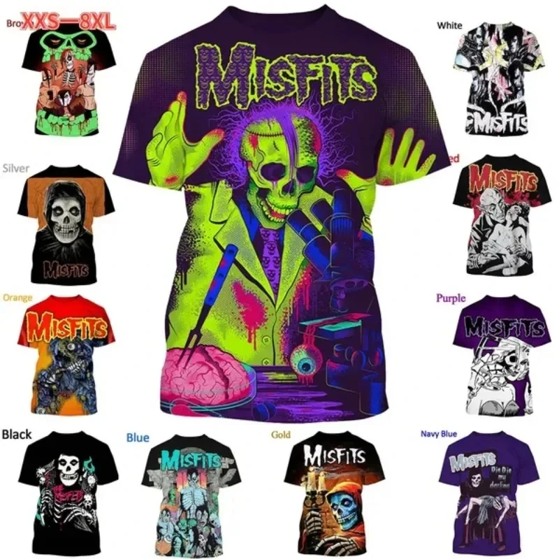 The Misfits Men's 3D Printed Casual T-shirt Neutral Hip Hop Street Harajuku Fun Punk Cool Trendy Large Loose Fashion T-shirt